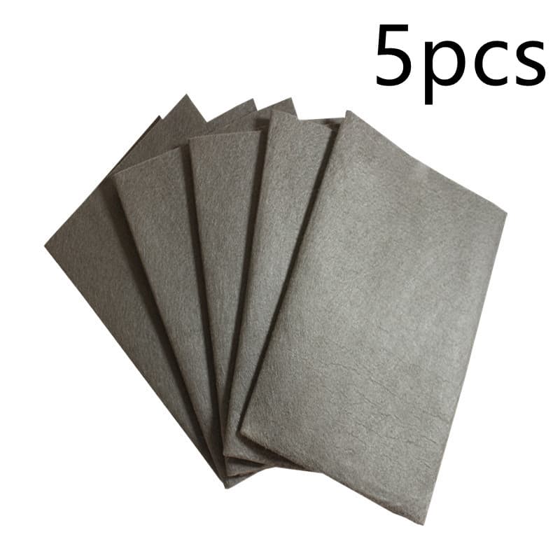 Five grey 30 by 30 centimetre microfibre cleaning cloths